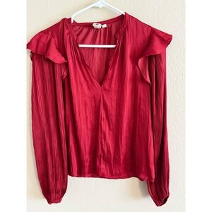 Dolan Left Coast Collection V-Neck Pleated Sleeve Ruffle Shoulder Blouse XS